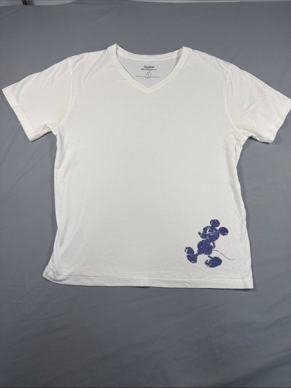 Disney White V-Neck Tee with Blue Mickey Graphic